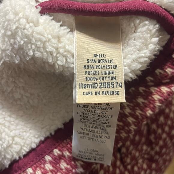 LL Bean Diamond Jacquard Anorak Full Zip Fleece Jacket Lg Red Hiking Fall 296574 - Picture 6 of 7